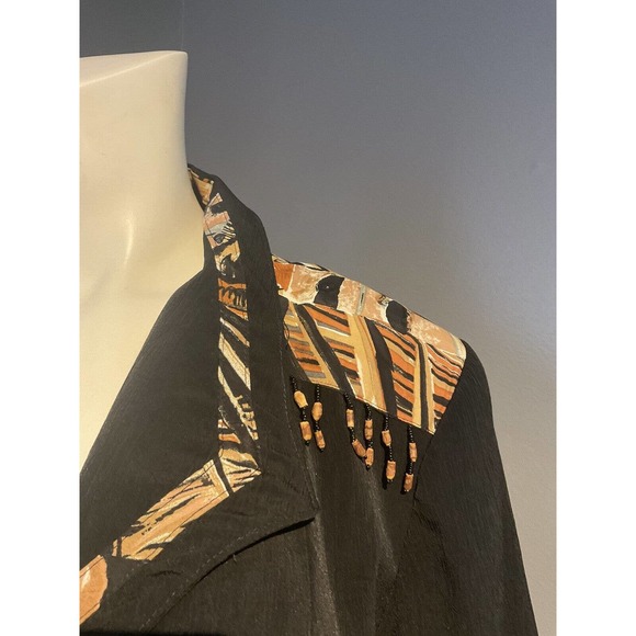 Women's Vintage City girl petites size 12 V dress jacket Black With Brown Design - Picture 2 of 5